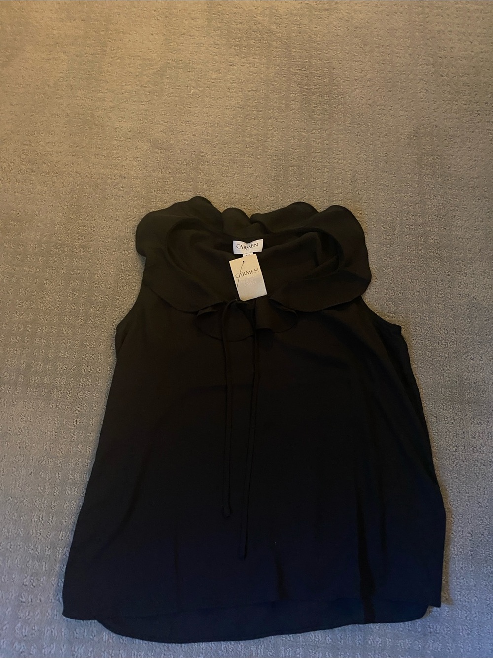 Carmen Marc Valvo Black Ruffle-Collar Sleeveless Top NWT Size M